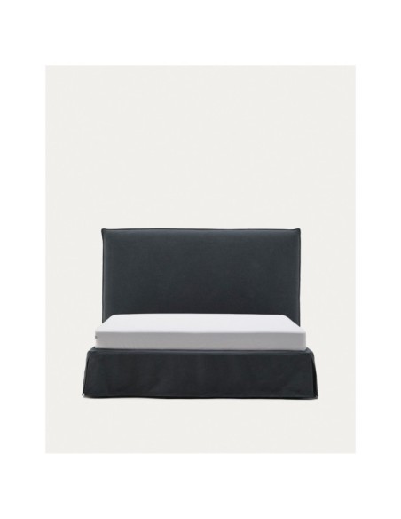 Cama desenfundable Jaira de lino y algodón gris antracita para colchón de 160 x 200 cm - Kave Home