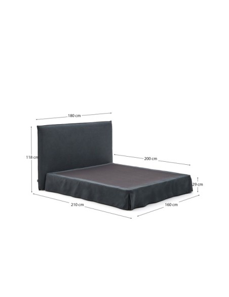 Cama desenfundable Jaira de lino y algodón gris antracita para colchón de 160 x 200 cm - Kave Home