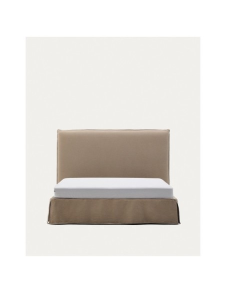Cama desenfundable Jaira de lino y algodón topo para colchón de 160 x 200 cm - Kave Home