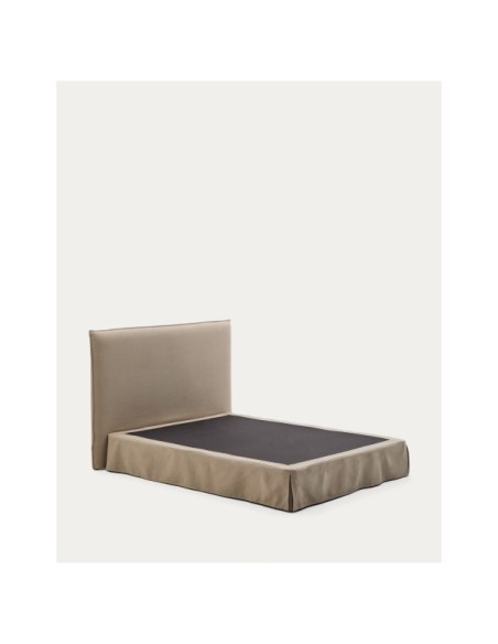 Cama desenfundable Jaira de lino y algodón topo para colchón de 160 x 200 cm - Kave Home