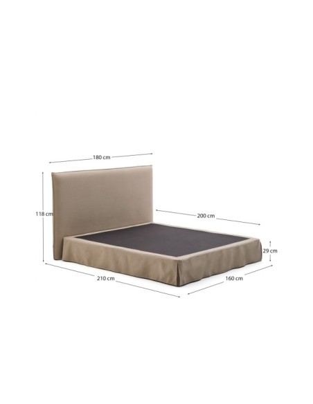 Cama desenfundable Jaira de lino y algodón topo para colchón de 160 x 200 cm - Kave Home