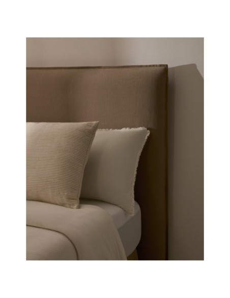 Cama desenfundable Jaira de lino y algodón topo para colchón de 160 x 200 cm - Kave Home