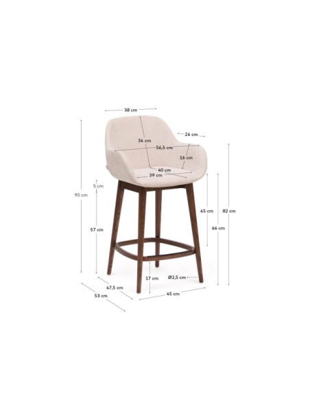 Taburete Konna beige y patas de madera maciza de fresno acabado oscuro 65 cm - Kave Home