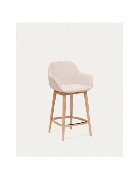 Taburete Konna beige y patas de madera maciza de fresno acabado tono natural 65 cm - Kave Home