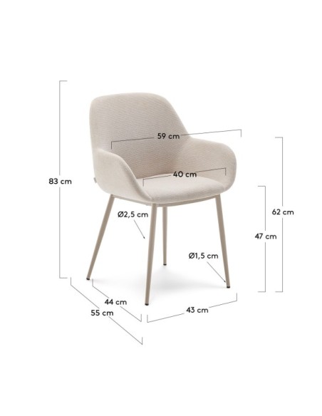 Silla Konna beige y patas de acero con acabado pintado beige - Kave Home