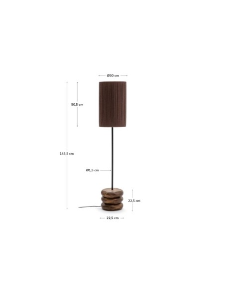 Lámpara de pie Kor de madera de acacia con acabado oscuro y yute - Kave Home