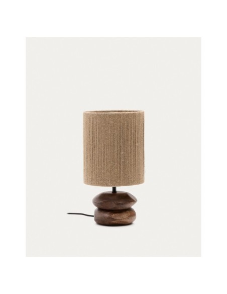 Lámpara de mesa Kor de madera de acacia con acabado oscuro y yute - Kave Home