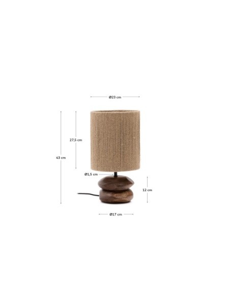 Lámpara de mesa Kor de madera de acacia con acabado oscuro y yute - Kave Home