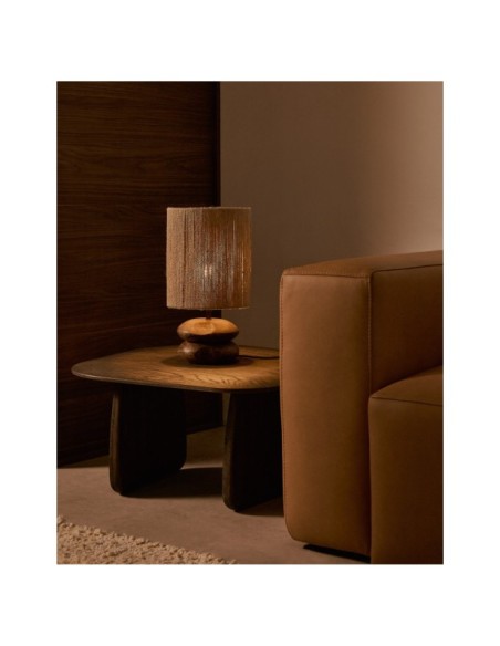 Lámpara de mesa Kor de madera de acacia con acabado oscuro y yute - Kave Home