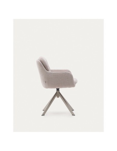Silla giratoria Lexa de chenilla beige y patas de acero con acabado beige - Kave Home