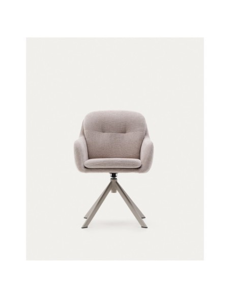 Silla giratoria Lexa de chenilla beige y patas de acero con acabado beige - Kave Home