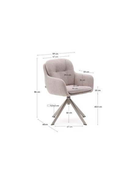 Silla giratoria Lexa de chenilla beige y patas de acero con acabado beige - Kave Home