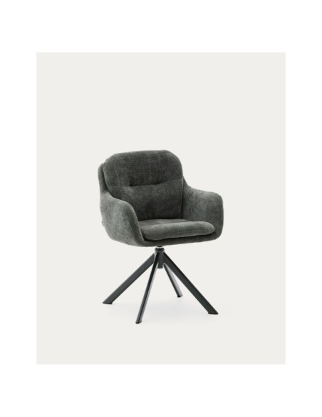 Silla giratoria Lexa de chenilla verde y patas de acero con acabado verde - Kave Home