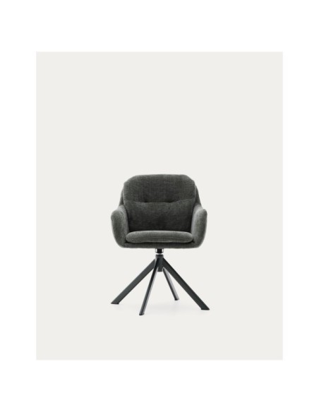 Silla giratoria Lexa de chenilla verde y patas de acero con acabado verde - Kave Home