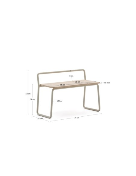 Banco Tinn de chapa de fresno y estructura de metal beige 75 cm - Kave Home