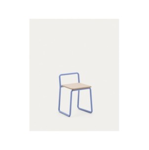 Silla Tinn de chapa de fresno y estructura de metal azul...