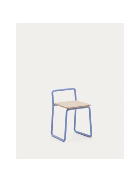 Silla Tinn de chapa de fresno y estructura de metal azul - Kave Home