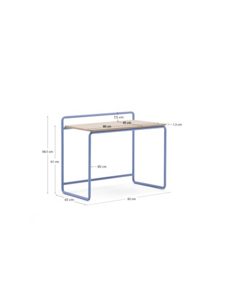 Escritorio Tinn de chapa de fresno y estructura de metal azul 82 x 45 cm - Kave Home