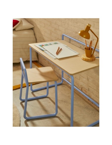 Escritorio Tinn de chapa de fresno y estructura de metal azul 82 x 45 cm - Kave Home