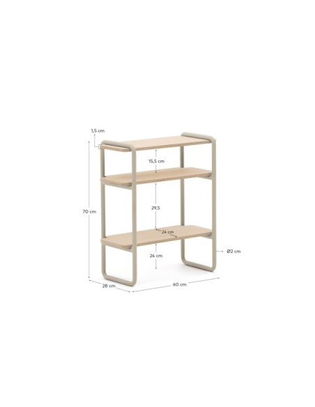 Estantería Tinn de chapa de fresno y estructura de metal beige 70 x 60 cm - Kave Home