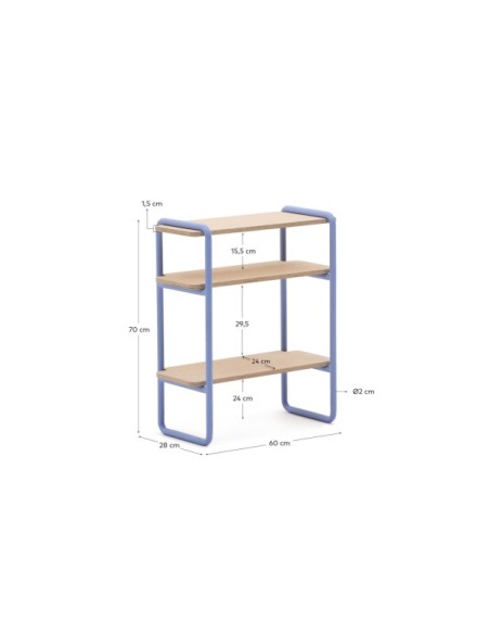 Estantería Tinn de chapa de fresno y estructura de metal azul 70 x 60 cm - Kave Home