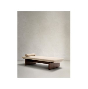 Diván Topaz de chenilla beige y madera maciza de fresno...