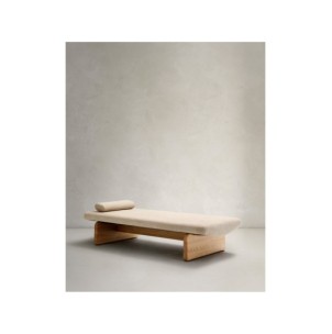 Diván Topaz de chenilla beige y madera maciza de fresno...