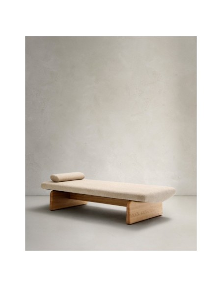 Diván Topaz de chenilla beige y madera maciza de fresno con acabado natural 200cm FSC 100% - Kave Home