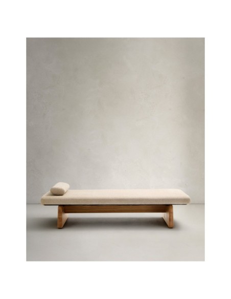 Diván Topaz de chenilla beige y madera maciza de fresno con acabado natural 200cm FSC 100% - Kave Home
