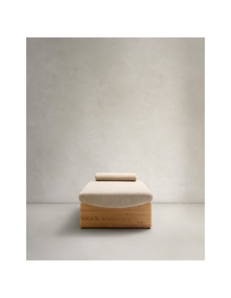 Diván Topaz de chenilla beige y madera maciza de fresno con acabado natural 200cm FSC 100% - Kave Home