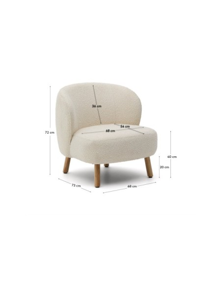 Butaca Ulit de borreguito blanco y patas de madera maciza haya acabado natural - Kave Home