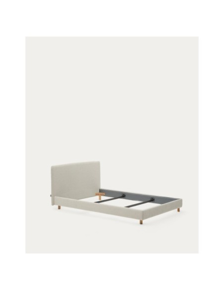 Cama desenfundable Valma de chenilla perla y patas madera maciza de haya colchón de 90x200cm - Kave Home