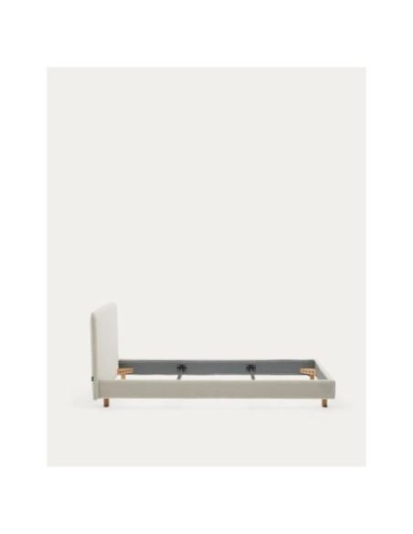Cama desenfundable Valma de chenilla perla y patas madera maciza de haya colchón de 90x200cm - Kave Home