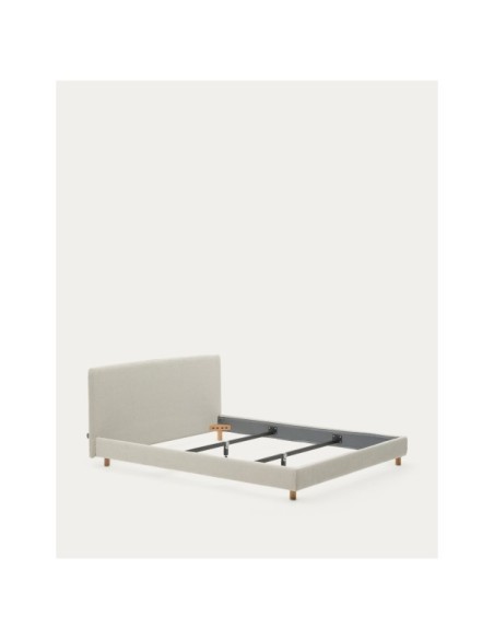 Cama desenfundable Valma de chenilla perla y patas madera maciza de haya colchón de 160x200cm - Kave Home