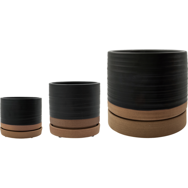 Maceta con Plato, HDAstu, Negro / Natural - House Doctor