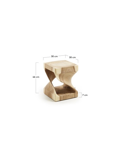 Mesa auxiliar Hakon de madera maciza de mungur con interior tallado 30 x 30 cm - Kave Home