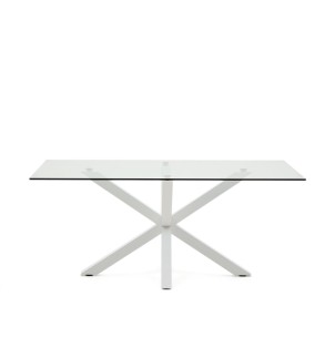 Mesa Argo 180 x 100 cm cristal/patas acero blanco - Kave Home