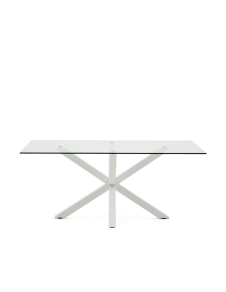 Mesa Argo 180 x 100 cm cristal/patas acero blanco - Kave Home