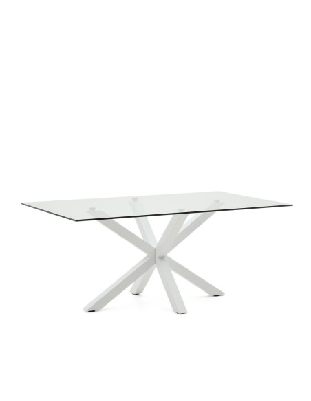 Mesa Argo 180 x 100 cm cristal/patas acero blanco - Kave Home