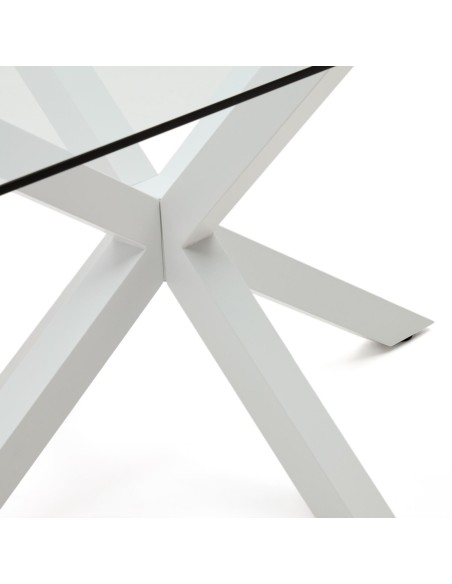 Mesa Argo 180 x 100 cm cristal/patas acero blanco - Kave Home