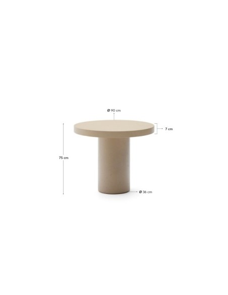 Mesa redonda Aiguablava de cemento beige Ø 90 cm - Kave Home