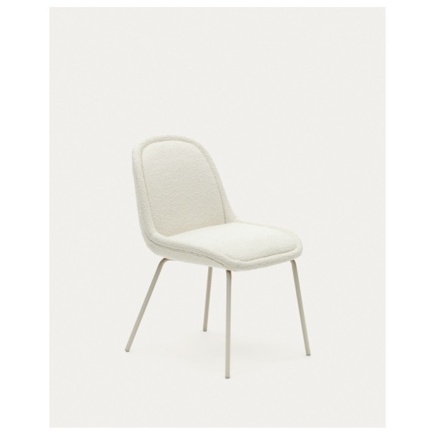 Silla Aimin de borreguito blanco y patas de acero con acabado pintado beige mate - Kave Home