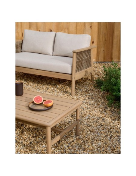 Set Alabe de sofá de 2 plazas, 2 sillones y mesa de centro de madera de acacia FSC 100% - Kave Home
