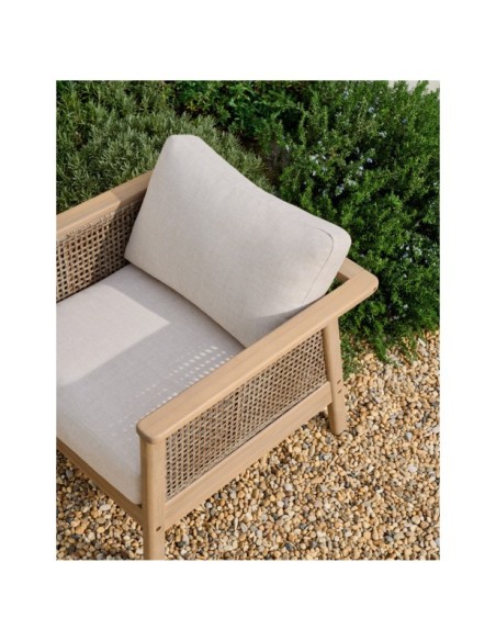 Set Alabe de sofá de 2 plazas, 2 sillones y mesa de centro de madera de acacia FSC 100% - Kave Home