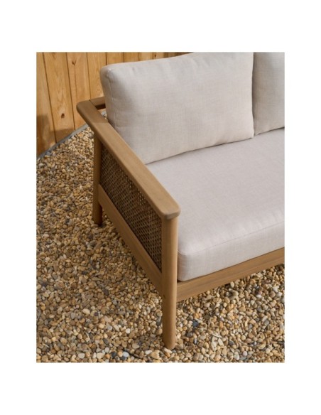 Set Alabe de sofá de 2 plazas, 2 sillones y mesa de centro de madera de acacia FSC 100% - Kave Home