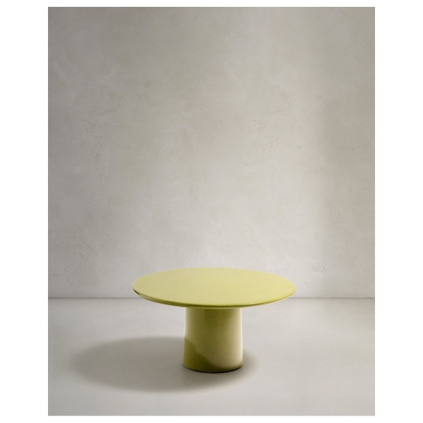 Mesa de centro Albanella de cemento con acabado verde brillante Ø85 cm - Kave Home