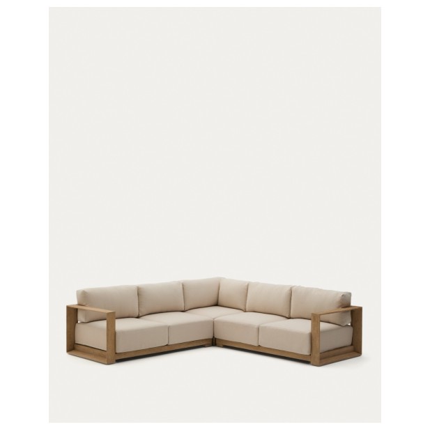 Sofá rinconero Ambra de 5 plazas de madera maciza de acacia con acabado claro 248 cm - Kave Home