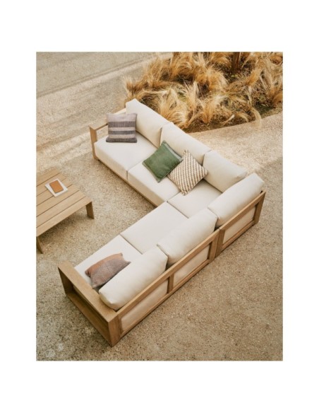Sofá rinconero Ambra de 5 plazas de madera maciza de acacia con acabado claro 248 cm - Kave Home