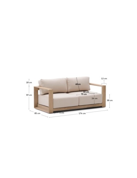 Sofá Ambra de 2 plazas de madera maciza de acacia con acabado claro 174 cm - Kave Home