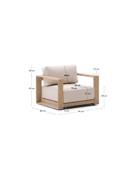 Sillón Ambra de madera maciza de acacia con acabado claro - Kave Home